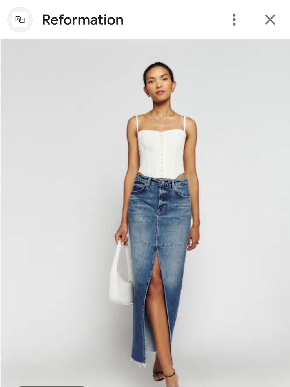 Reformation Blue Denim Straight-Leg Maxi Jeans Skirt with Front Slit